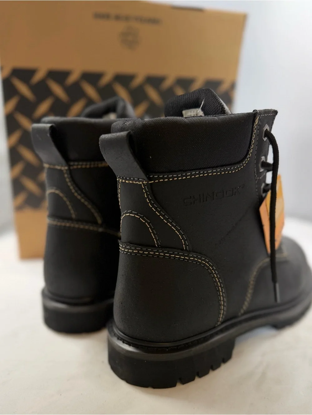 NWT AND BOX Men's Black Lace-Up Work Boots with Rugged Lug Sole 8.5